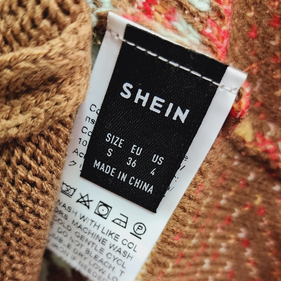 SHEIN LUNE Checkered & Geo Pattern Drop Shoulder Fringe Trim Duster Cardigan-(S) - Picture 10 of 10